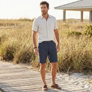 Banana Republic Mens Blue White Ikat Diamond Print Cotton Shorts Size 32